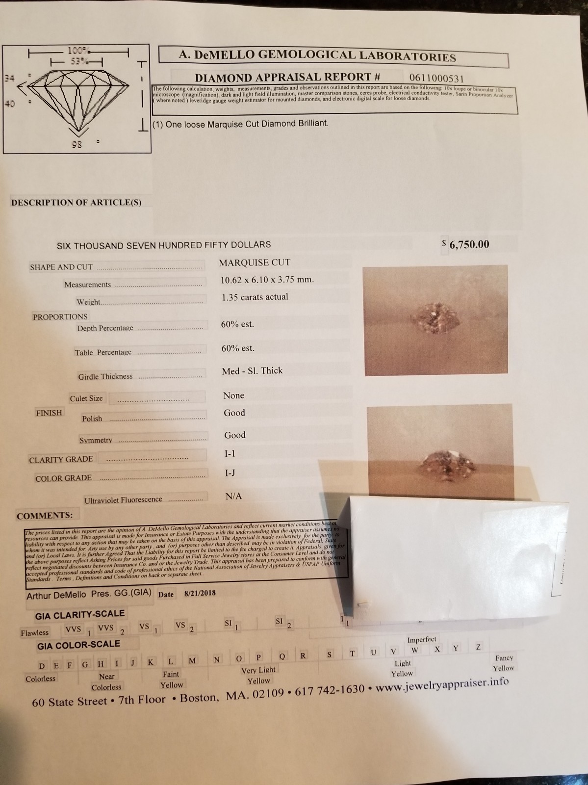 1.35 Carat Marquise Cut Loose Diamond