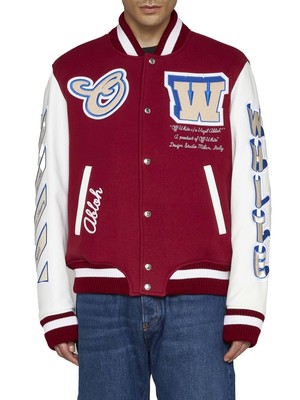 Pre-owned Off-white Varsity Wool-blend Bomber Jacket In Red Off White
