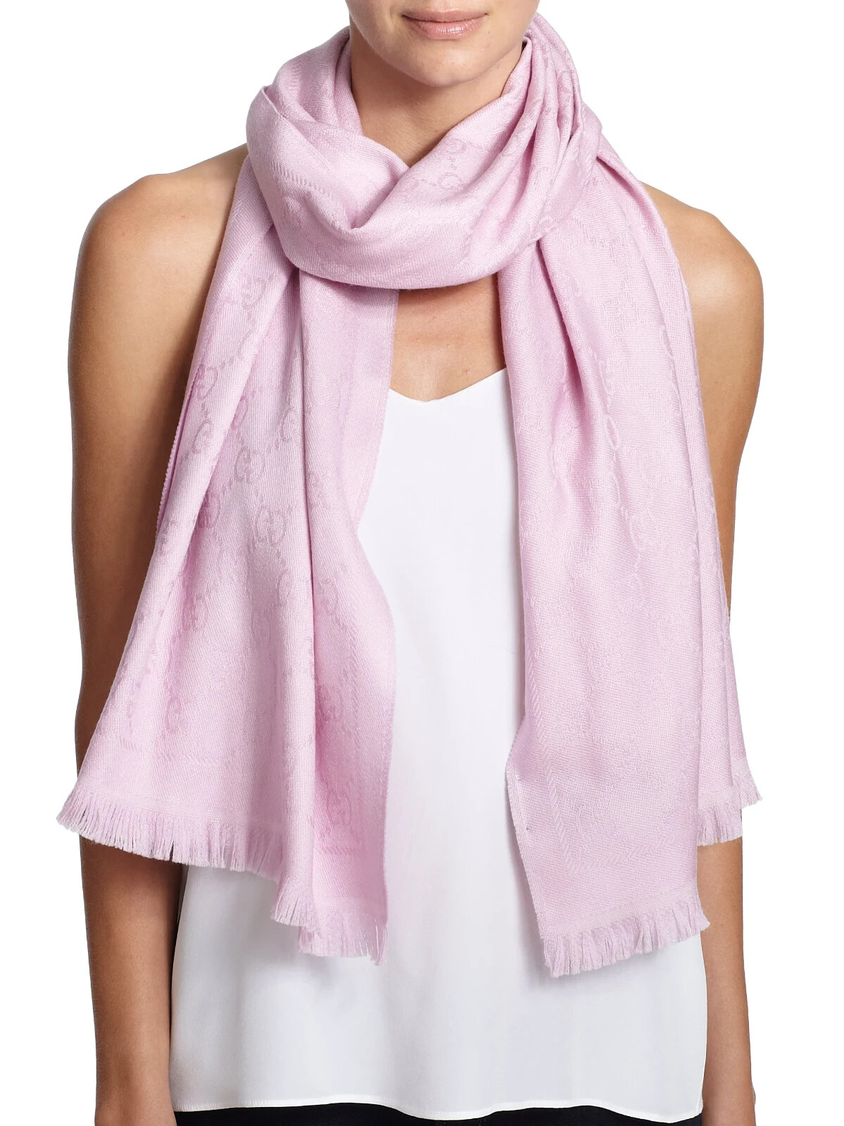 Gucci GG Logo Monogram Wool Jacquard Light Pink 'Sten' Scarf Gucci GG Logo Monogram Wool Jacquard Light Pink 'Sten' Scarf