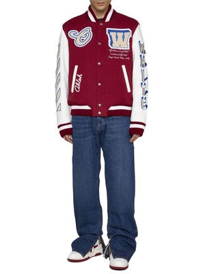 Pre-owned Off-white Varsity Wool-blend Bomber Jacket In Red Off White