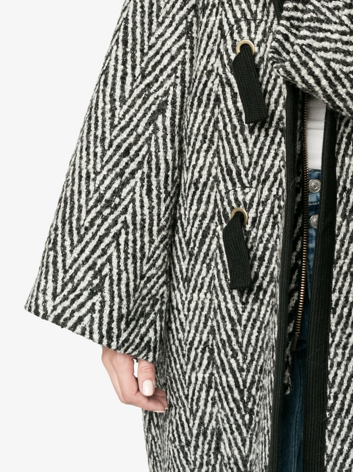 Pre-owned Chloé Cult Stripe Oversized Cocoon Coat Waist Long Jacket Parka 36 In Black