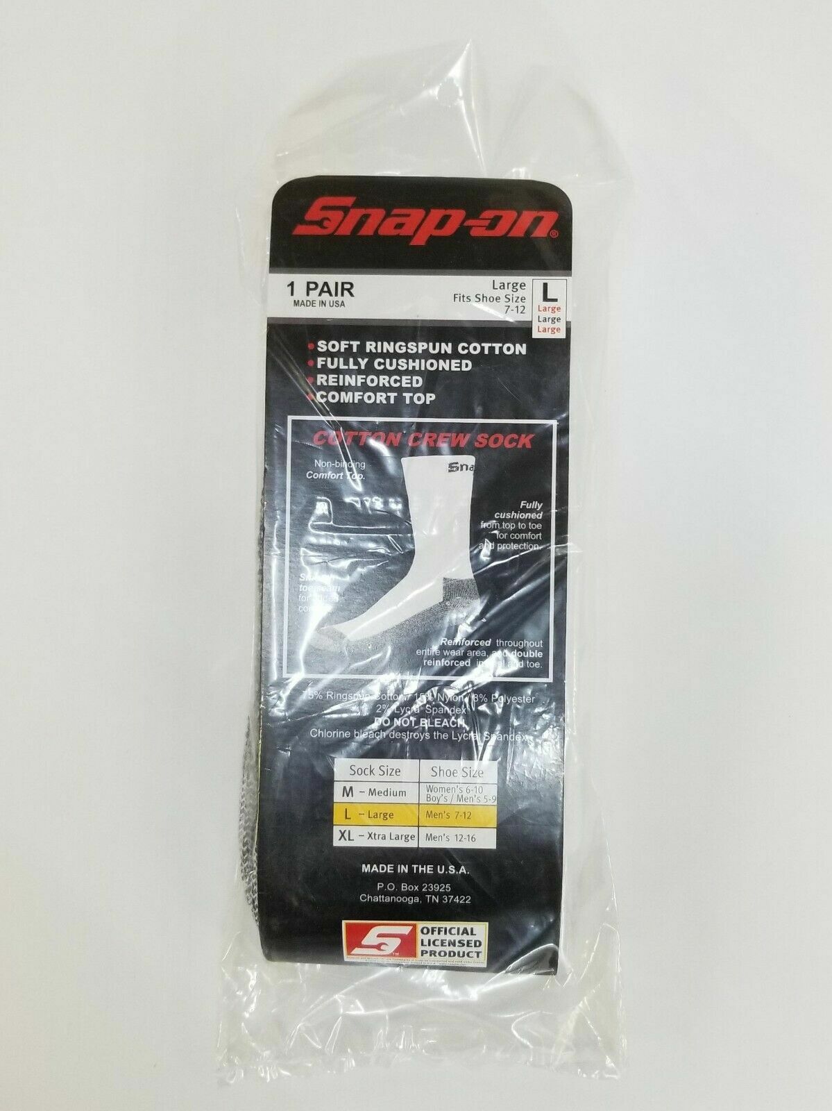 6 Pairs Mens White Snap On Tools Crew Socks Large FREE Shipping MADE IN USA  New