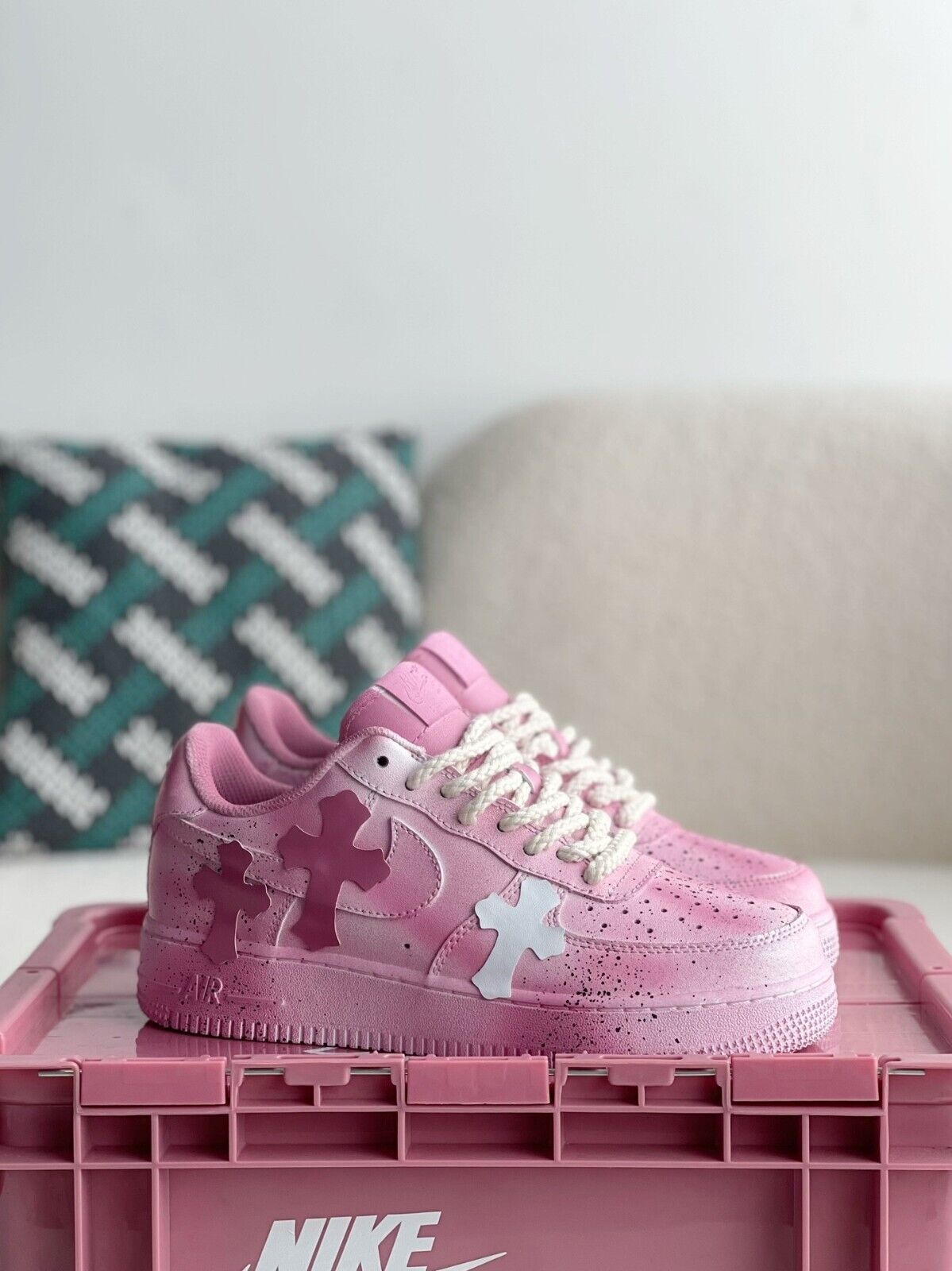 Pre-owned Nike Chrome Heart X Barbie Pink Air Force 1's, Custom Shoes