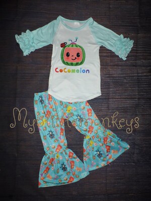 NEW Cocomelon Boutique Ruffle Sleeve Shirt Bell Bottoms Girls Outfit Set