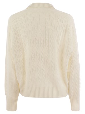 Pre-owned Brunello Cucinelli Plaited Cashmere Polo-style Sweater In White