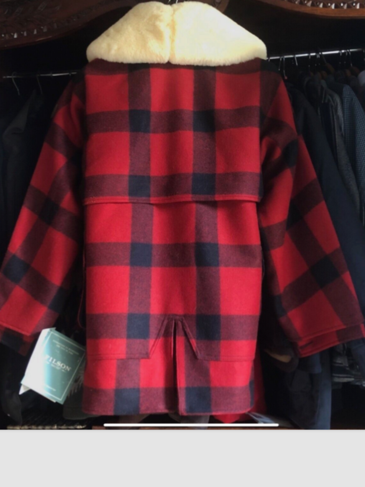 Pre-owned Filson Double Mackinaw Wool Jacket Size 46 Sheep Skin Collar, Raglan Sleeves In Red