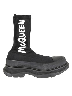 Pre-owned Alexander Mcqueen Knit Thread Sock Boots In Black/white