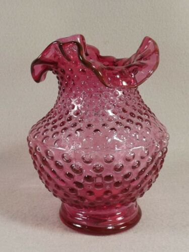 Kanawha Vase Cranberry Hobnail Crimped Ruffled Edge USA Art Glass Sticker