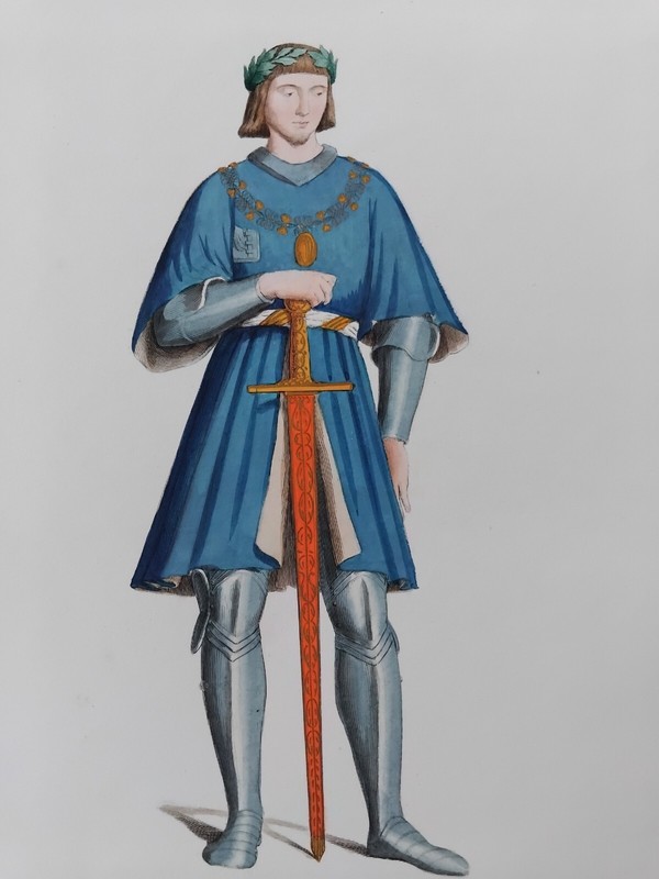 Gaston De Foix France Costume Lithographie Couleurs 1861 Mercuri L15