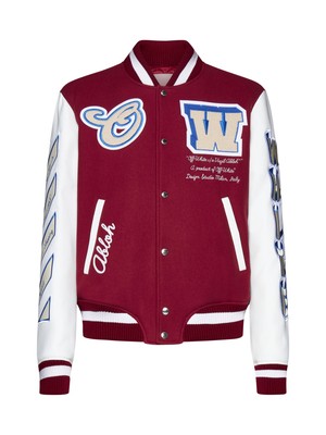 Pre-owned Off-white Varsity Wool-blend Bomber Jacket In Red Off White