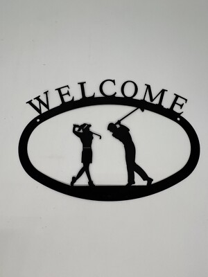 Wrought Iron Two Golfers - Welcome Sign
