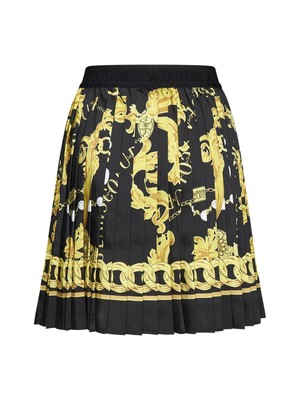 Pre-owned Versace Jeans Couture Chain Couture Pleated Skirt In Black Gold