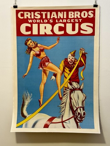 Original 1950's Cristiani Bros Circus Poster - Linen Backed - 29