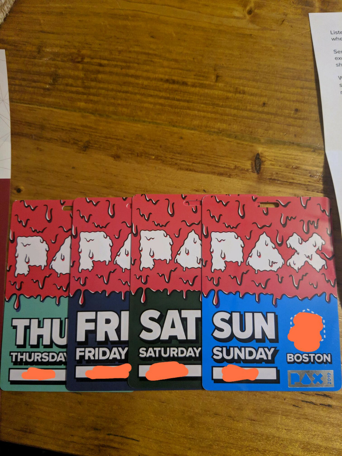 PAX East 2019 Thurs,  Friday Sat,  Sun Badges/Passes/Tickets (All 4 Days) 1x Set