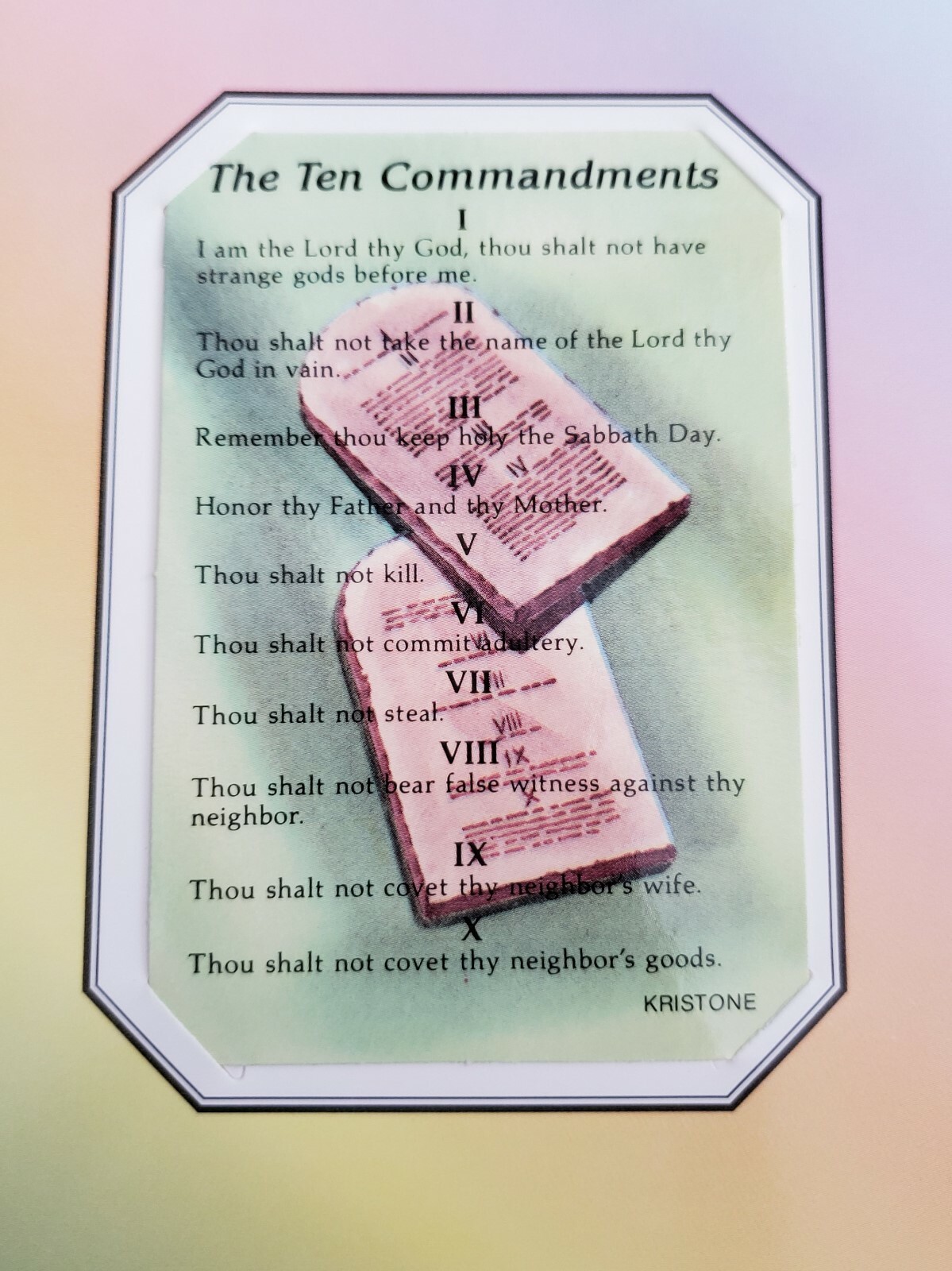 'The Ten Commandments' Religious greeting card with removable keepsake card