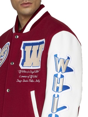 Pre-owned Off-white Varsity Wool-blend Bomber Jacket In Red Off White