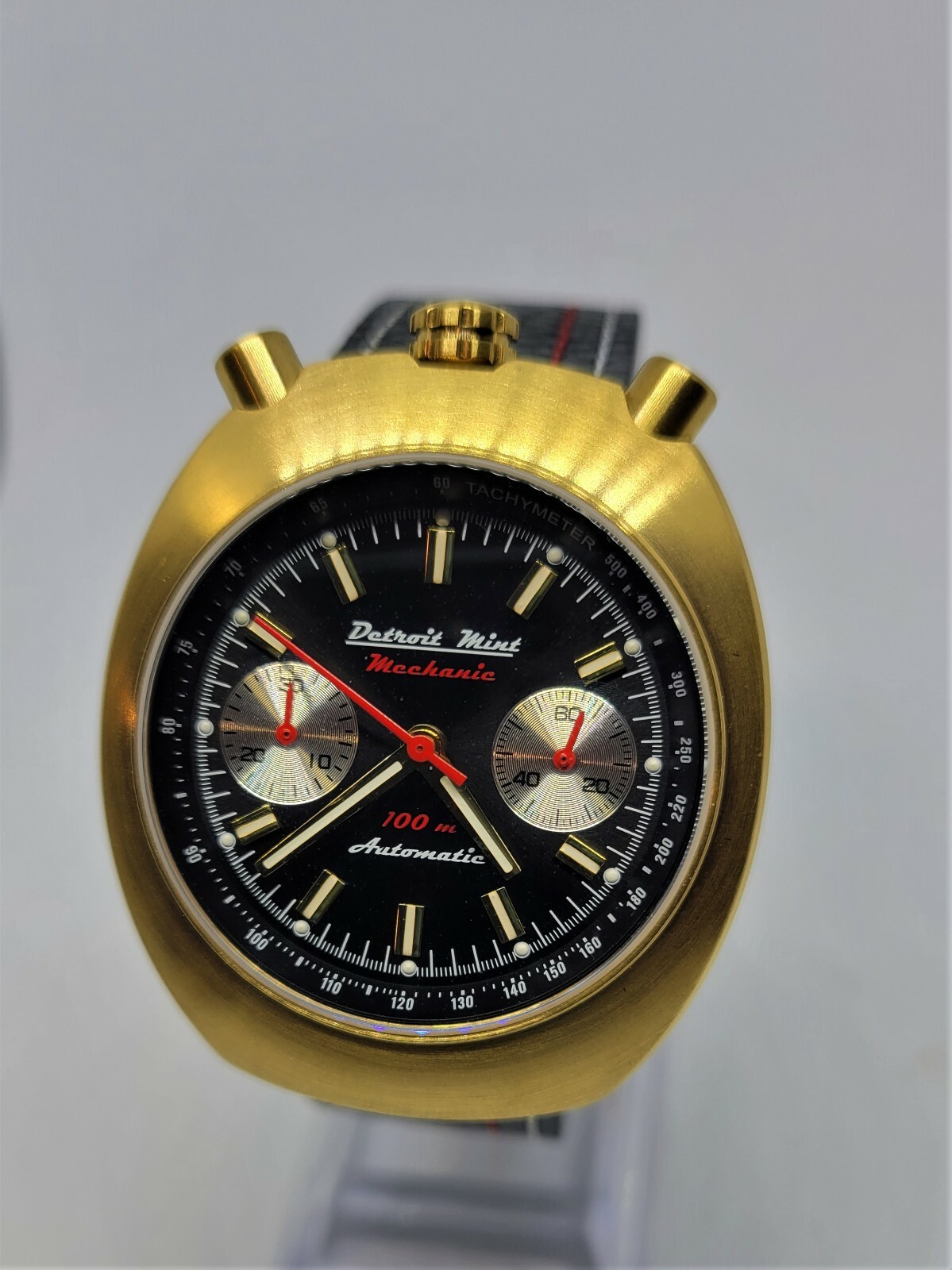 Pre-owned Detroit Mint Mechanic Automatic Chronograph Black On Gold