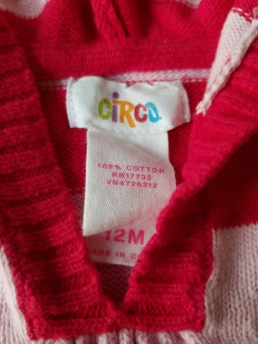 Baby Girls Clothes, Pink/Striped Pull-over/Hooded Sweater, Size 12 Months, Circo