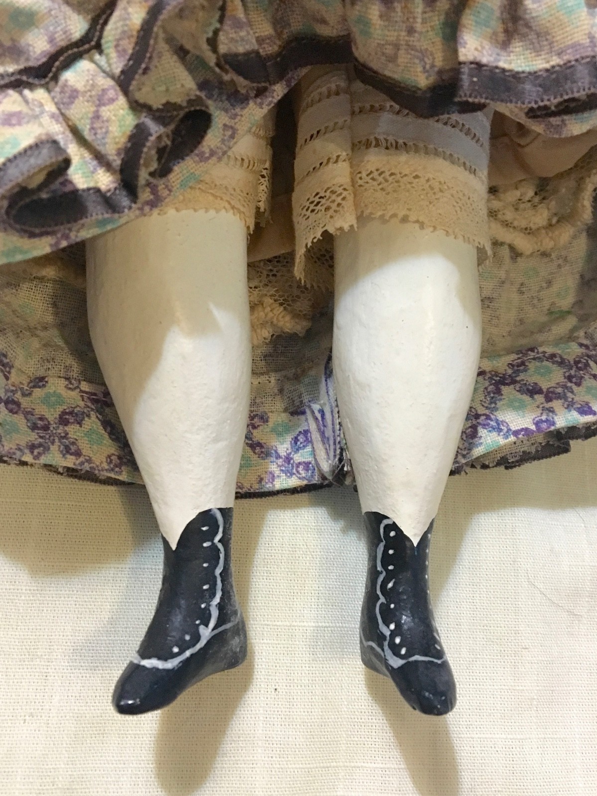 Antique Paper Mache or Composition Doll, Glass Eyes, Original Outfit -18-1/2 