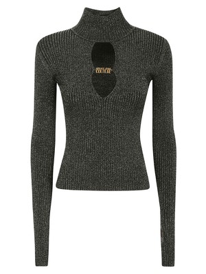 Pre-owned Versace Jeans Couture Lurex High Neck Long Sleeves Sweater In Black