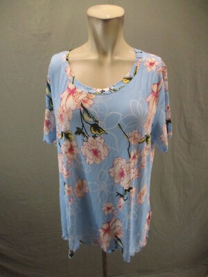 NWT Prin Story Size XL Womens Floral Stretch Round Neck Short Sleeve T-Shirt 175