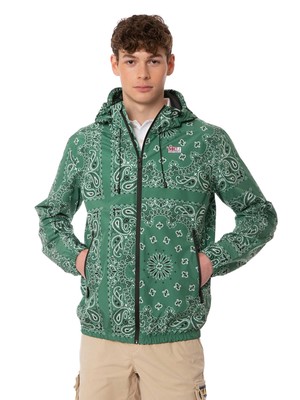 Pre-owned Mc2 Saint Barth Man Hooded Lightweight Windbreaker With Bandanna Print In Green