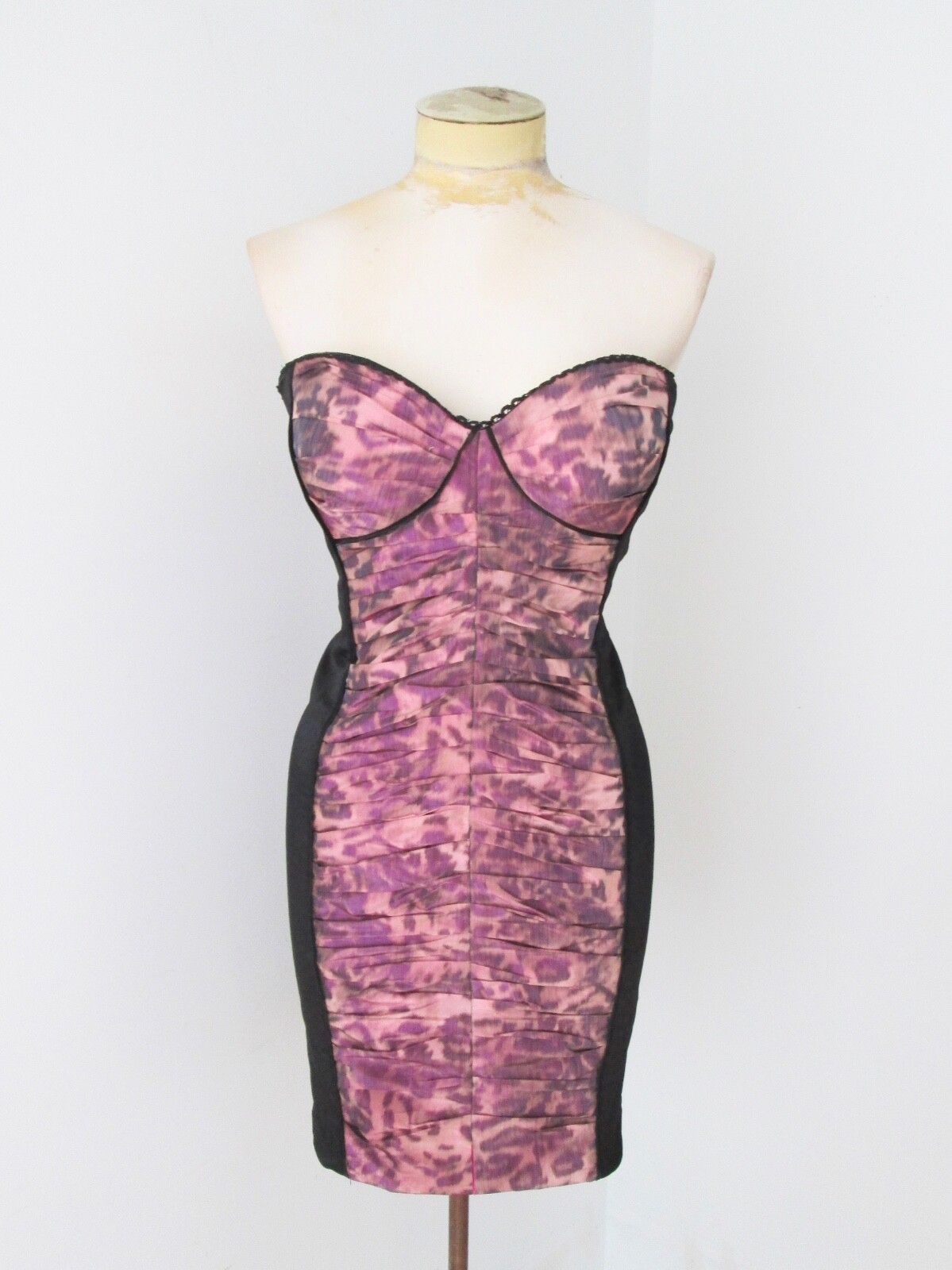 最高級 black bebe satin strapless bodycon ruched leopard purple テープ・マスキングテープ
