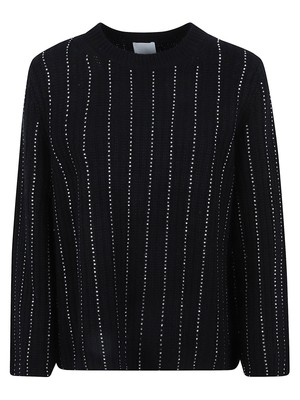 Pre-owned Allude Crystal Embellished Stripe Sweater In Black