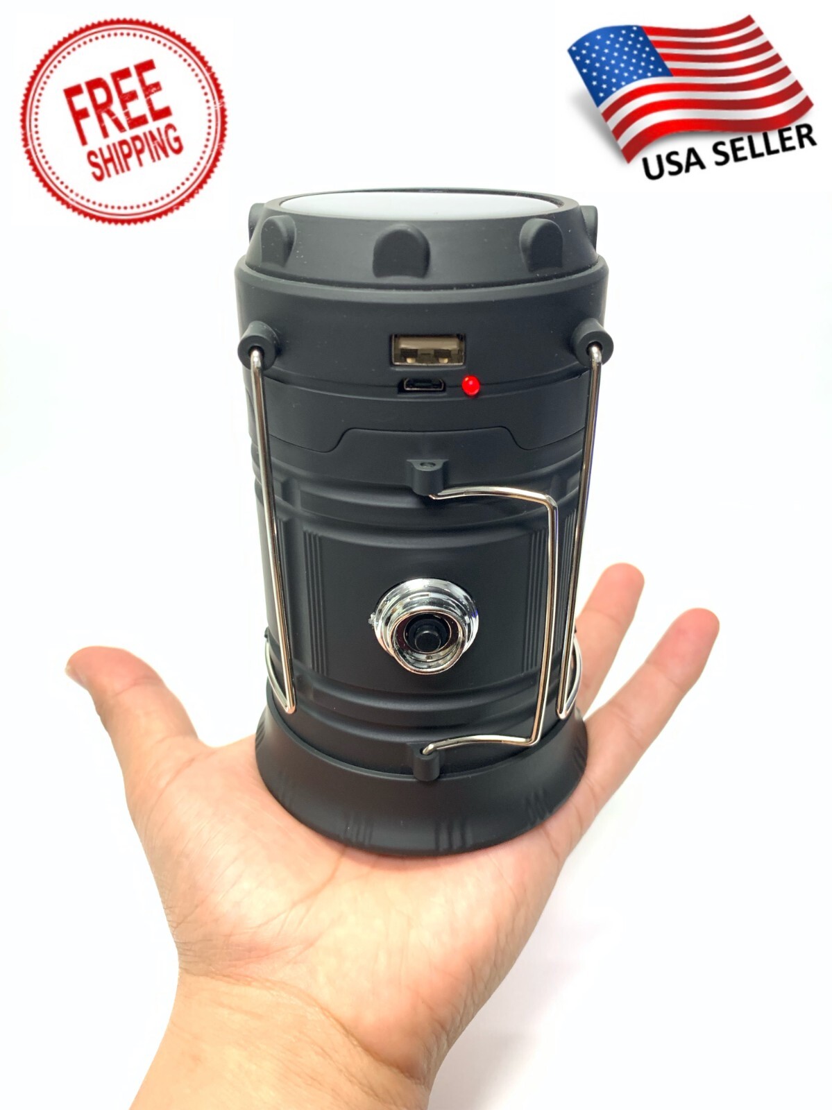 USB Portable Solar LED Light Rechargeable Flashlight Lantern Emergency, Camping