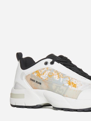 Pre-owned Stone Island Grime Leather And Tencel Sneakers In Gray