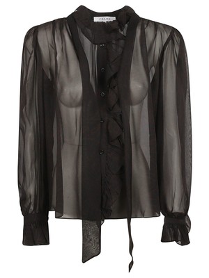 Pre-owned Frame Ruffle Front Button Up Shirt In Brown