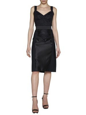 Pre-owned Dolce & Gabbana Powernet And Satin Midi Skirt In Black