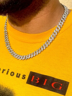 Iced 10mm Miami Cuban Link Chain necklace Silver Solid Stainless Steel Bling Icy