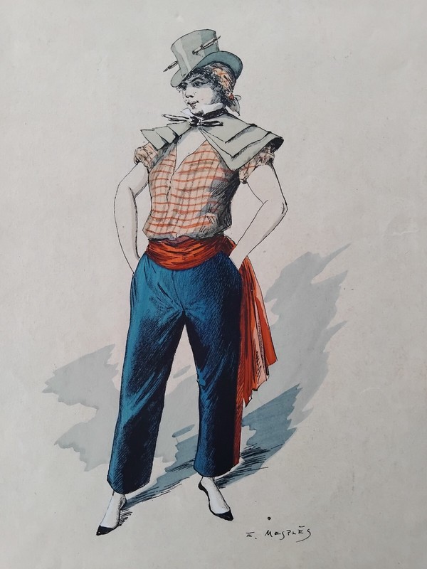 Femme Travestissement  Mesples Gravure Couleurs R4408