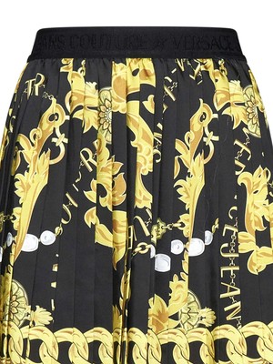 Pre-owned Versace Jeans Couture Chain Couture Pleated Skirt In Black Gold