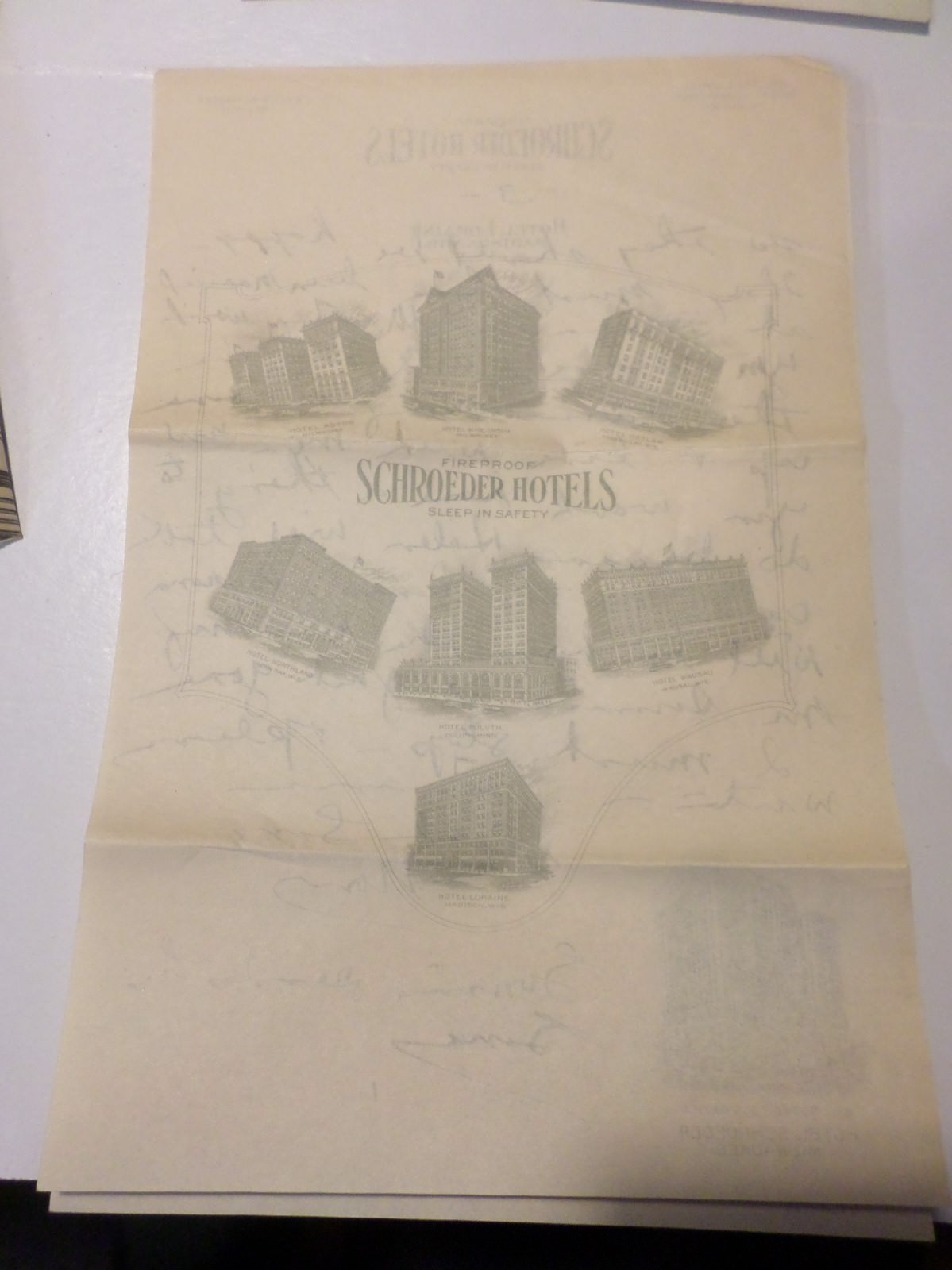 Vintage Schroeder Hotels Letterhead 1928 Hotel Loraine Wis