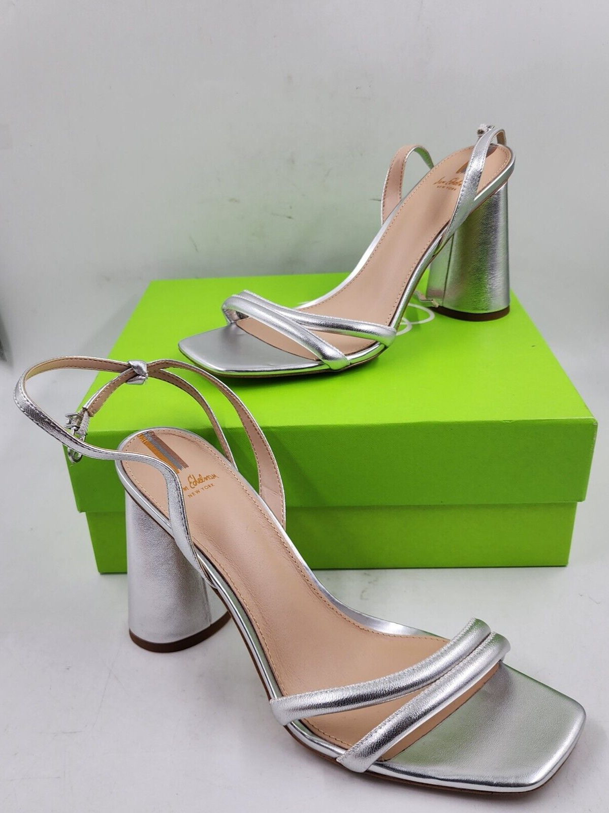 Sam Edelman Kia Ankle Strap High Heel Sandals Women's 9.5 Silver Buckle Closure - Picture 2 of 12