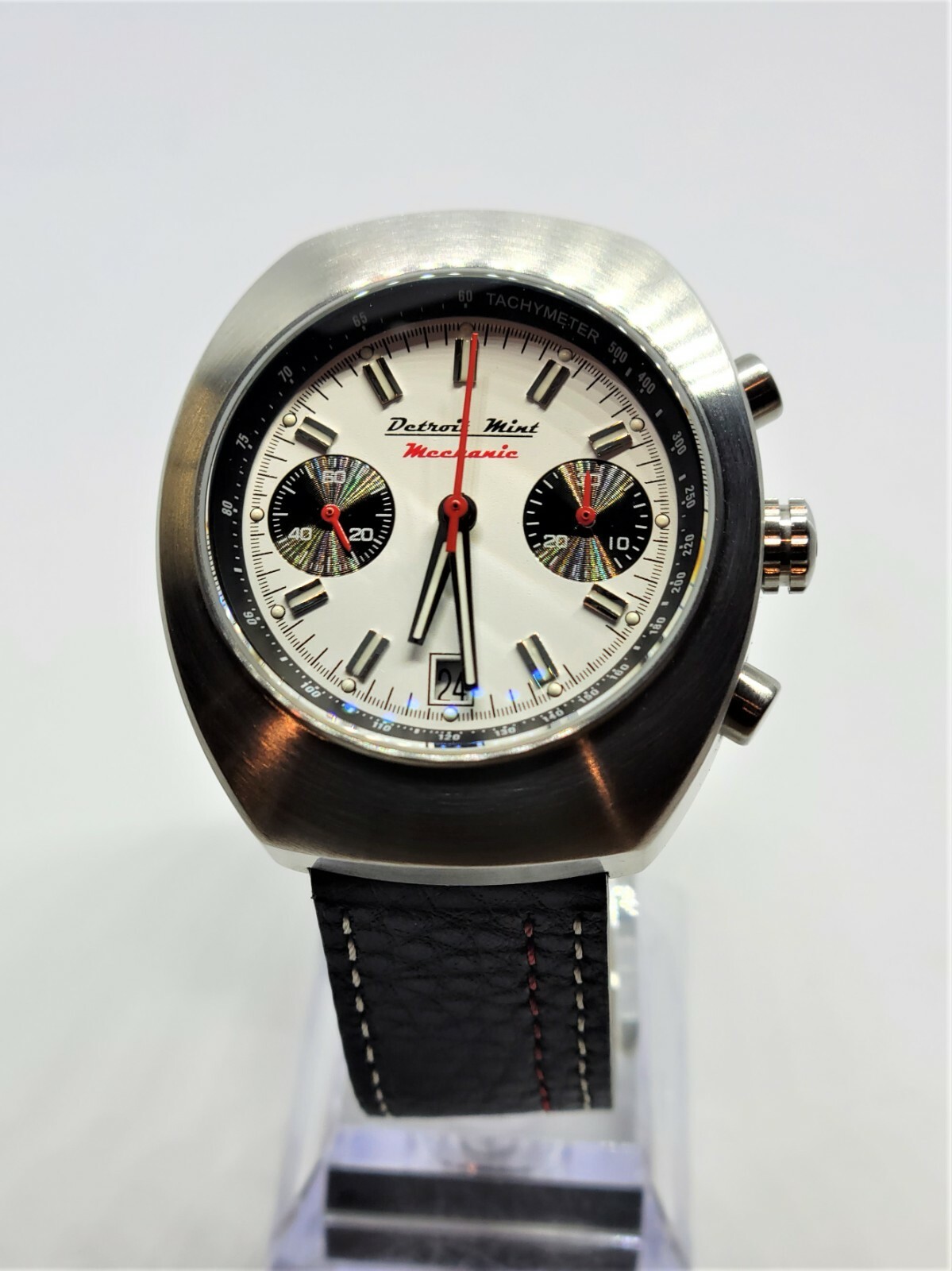 Pre-owned Detroit Mint Mechanic Automatic Chronograph White Panda 7734 Style