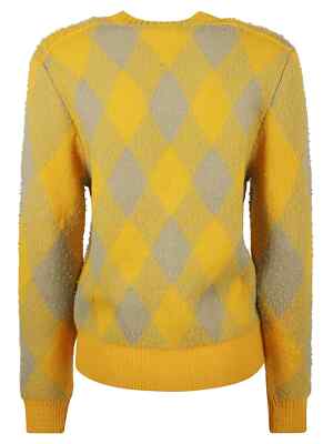 Pre-owned Burberry Diamond Patterned Rib Trim Cardigan In Yellow, Grey