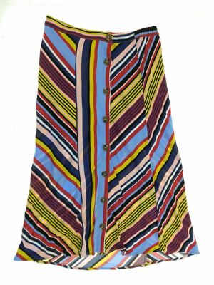 Francesca's Womens Multi Color Stripe Button Long Skirt Elastic Waist