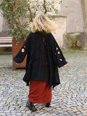 PHILOMENA CHRIST PHILOMENA CHRIST - LAGENLOOK LÖCHER MANTEL GR 46 48 50 52 54 56 58 - SCHWARZ