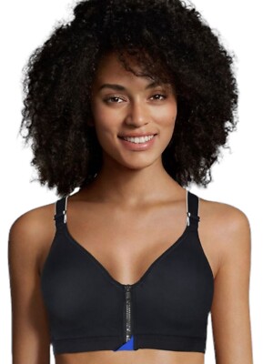 Maidenform Sport Secure Zip Front Underwire Racerback-Black/Bozzeto  Blue-34D-S3R