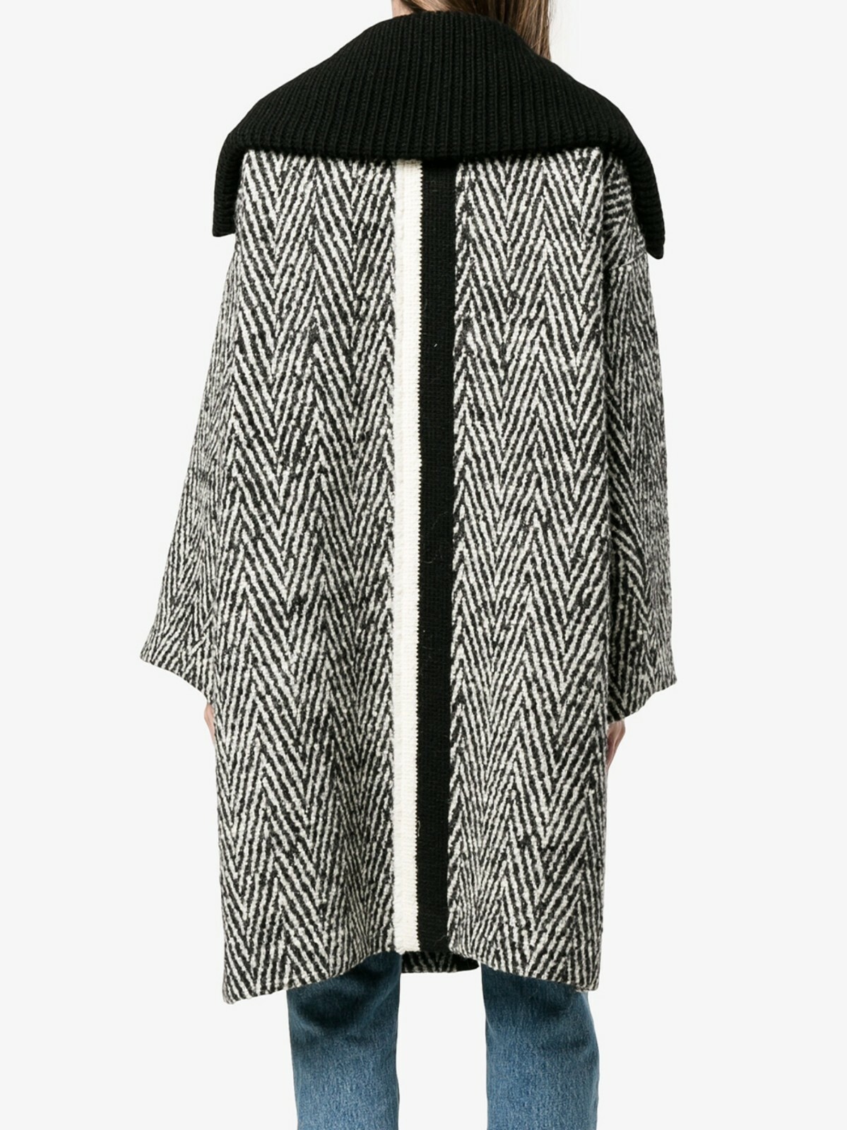 Pre-owned Chloé Cult Stripe Oversized Cocoon Coat Waist Long Jacket Parka 36 In Black