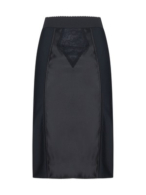 Pre-owned Dolce & Gabbana Powernet And Satin Midi Skirt In Black