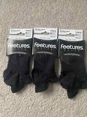 3 Pairs Feeture Elite Ultra Light No Show Tab size XL black