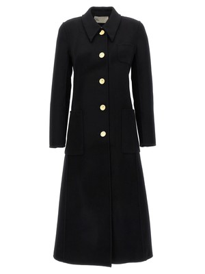 Pre-owned Tory Burch Single-breasted Wool Coat In Black