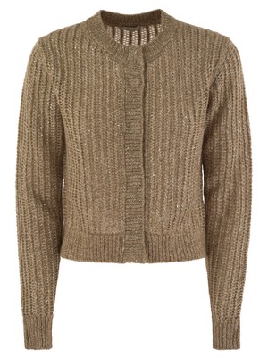 Pre-owned Peserico Tricot Cardigan With Micro-sequins In Brown