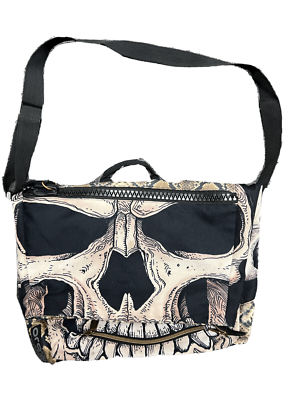 Mojo Old Skull Messenger Bag Black Nylon Shoulder or Backpack Animal Print