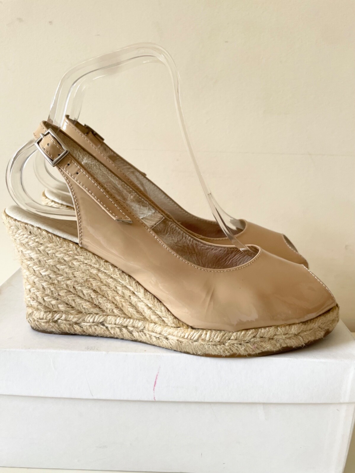 RUSSELL \u0026 BROMLEY NUDE PATENT PEEPTOE SLINGBACK ESPADRILLE WEDGE HEELS SIZE  5/38 | eBay UK
