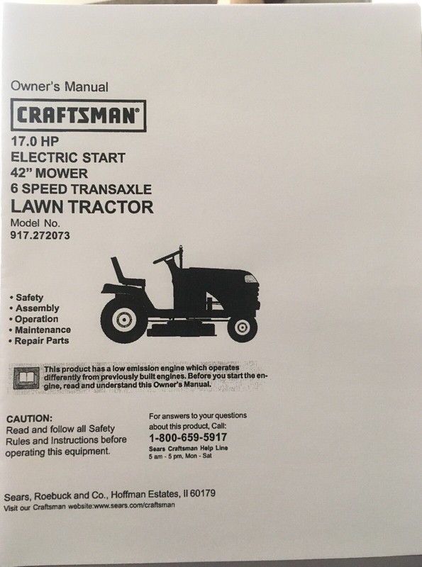 Owner’s Manual Sears Craftsman 17 HP Lawn Tractor 42” Mower- Model 917.